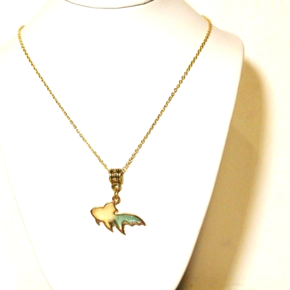 European 18K Gilded Gold Tone Green Sparkly Ombre Fish Goldfish Necklace